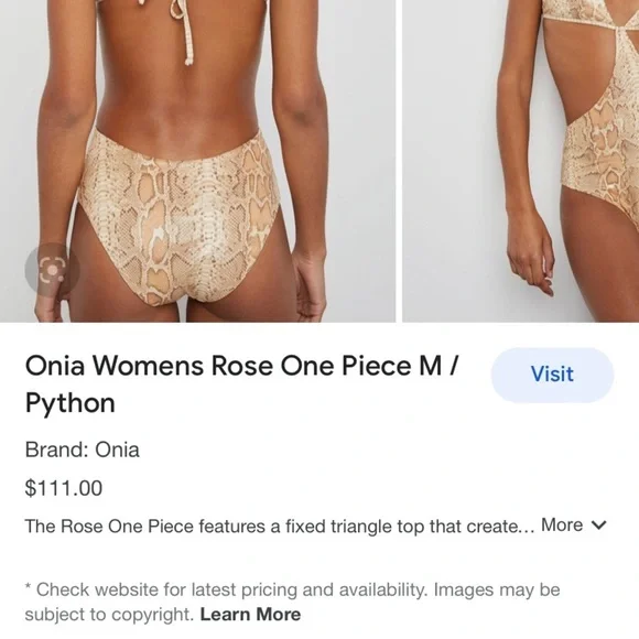 ONIA Rose one piece swimsuit new without tags xs liquid suede python - Picture 3 of 7